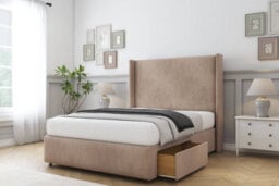 "Sloomy Stratford Mink Naples Divan Bed Set No Drawers With 54"" Wingback & 12"" Footboard 6' Super King" - thumbnail 3