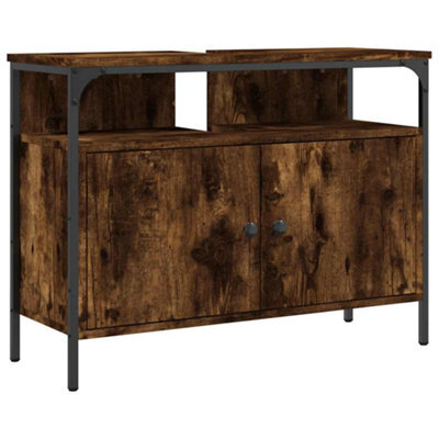 Berkfield Sturdy Bathroom Sink Cabinet Smoked Oak 80X30X60 Cm Engineered Wood