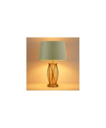 Lighting Supermarket Ashleigh Antique Brass Amber Glass Cylinder Lantern Table Lamp With Sage Green Shade - thumbnail 3
