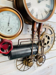 My Square Mile Industrial Steampunk Pipe Metal Gear Wall Clock With Faux Temperature Display (Gear Clock) - thumbnail 2
