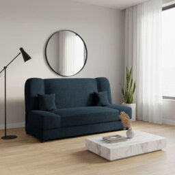 Jonas Living Room Sofa Bed With Click Clack Sleeping Surface Storage Container Wooden Frame Dark Blue
