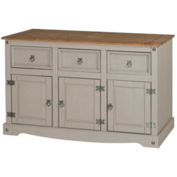 Grey Waxed Solid Pine Sideboard 3 Door 3 Drawer Wooden Storage Dresser - thumbnail 1