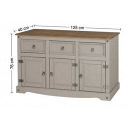 Grey Waxed Solid Pine Sideboard 3 Door 3 Drawer Wooden Storage Dresser - thumbnail 2