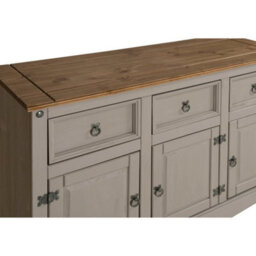 Grey Waxed Solid Pine Sideboard 3 Door 3 Drawer Wooden Storage Dresser - thumbnail 6