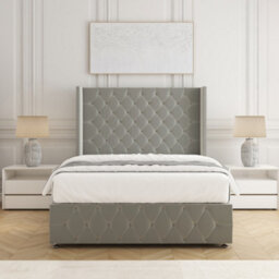 Bsspoke Mayfair Divan Bed In Silver Plush Velvet 54Inch Headboard & Footboard & Mattress No Drawers In 3Ft 4Ft 4Ft6 5Ft 6Ft - thumbnail 1