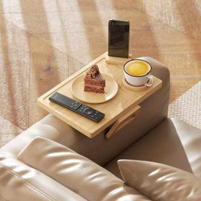 Homcom Anti-Slip Sofa Armrest Tray With Phone And Cup Holder, Natural - image 1