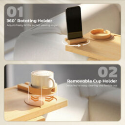 Homcom Anti-Slip Sofa Armrest Tray With Phone And Cup Holder, Natural - thumbnail 6