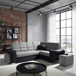 Wakiki Corner Sofa Bed With Two Ottomans Foam Wave Springs Wooden Frame Storage 260X96X190Cm Black And Grey Right