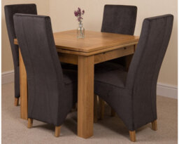 That's Furniture Richmond 90Cm - 150Cm Square Oak Extending Dining Table And 4 Chairs Dining Set With Lola Black Fabric Chairs - thumbnail 1