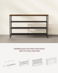 Songmics Shoe Storage Rack 4 Tier, Slim Shoe Shelf Organizer, With 3 Fabric Shelves And Top Area For Bags,  Rustic Brown And Black - thumbnail 8