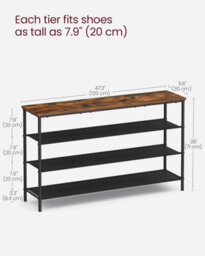 Songmics Shoe Storage Rack 4 Tier, Slim Shoe Shelf Organizer, With 3 Fabric Shelves And Top Area For Bags,  Rustic Brown And Black - thumbnail 2