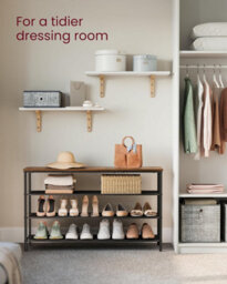 Songmics Shoe Storage Rack 4 Tier, Slim Shoe Shelf Organizer, With 3 Fabric Shelves And Top Area For Bags,  Rustic Brown And Black - thumbnail 3
