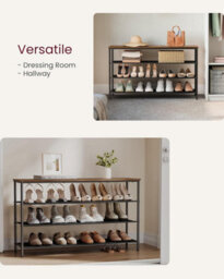 Songmics Shoe Storage Rack 4 Tier, Slim Shoe Shelf Organizer, With 3 Fabric Shelves And Top Area For Bags,  Rustic Brown And Black - thumbnail 7