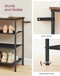 Songmics Shoe Storage Rack 4 Tier, Slim Shoe Shelf Organizer, With 3 Fabric Shelves And Top Area For Bags,  Rustic Brown And Black - thumbnail 4