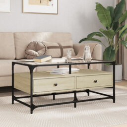 Berkfield Coffee Table With Glass Top Sonoma Oak 98.5X50X45 Cm Steel