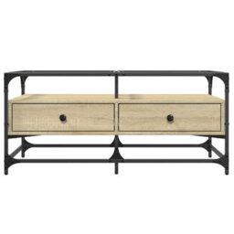 Berkfield Coffee Table With Glass Top Sonoma Oak 98.5X50X45 Cm Steel - thumbnail 4