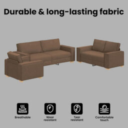 Vidaxl Sofa Set With Cushion 3 Pcs Brown 220 X 78 X 84 Cm Fabric - thumbnail 7