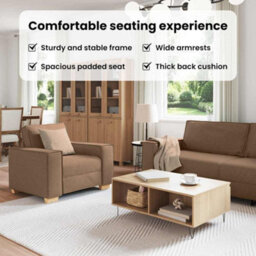 Vidaxl Sofa Set With Cushion 3 Pcs Brown 220 X 78 X 84 Cm Fabric - thumbnail 8