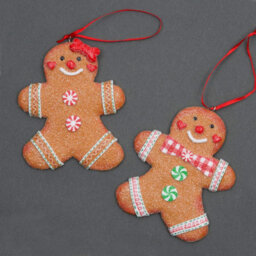 Shatchi Christmas Tree Hanging Decorations Traditional Gingerbread Cookie Couple Man & Lady - thumbnail 3