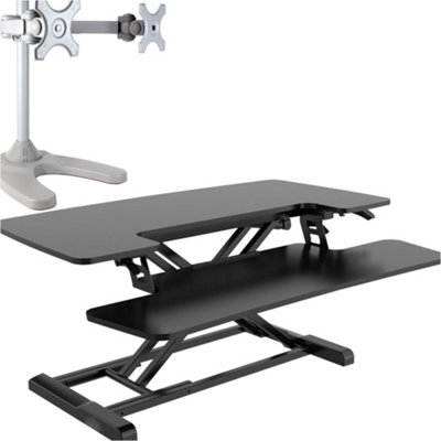 Loops 71Cm Height Adjustable Sit Stand Desk Converter With Twin Monitor Mount - image 1
