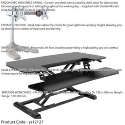 Loops 71Cm Height Adjustable Sit Stand Desk Converter With Twin Monitor Mount - thumbnail 2