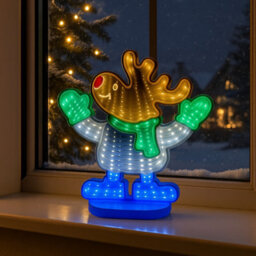 HSD Christmas Reindeer 3D Infinity Led Window Light - 111 Leds Usb Powered 1M Wire Indoor Decoration W19.5Xh23 Cm Ip20 - thumbnail 2