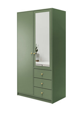 Arte Elegant Bottle Green Siena Ii D2 Wardrobe 100Cm - Stylish Storage With Mirror Highlight - image 1