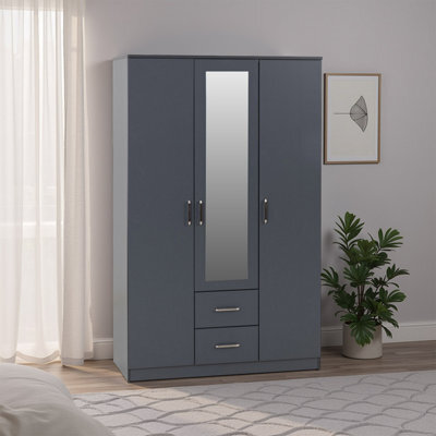 Seconique Dakota 3 Door 2 Drawer Mirrored Wardrobe - Dark Grey - image 1