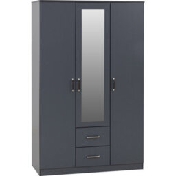 Seconique Dakota 3 Door 2 Drawer Mirrored Wardrobe - Dark Grey - thumbnail 2