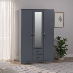 Seconique Dakota 3 Door 2 Drawer Mirrored Wardrobe - Dark Grey - thumbnail 1