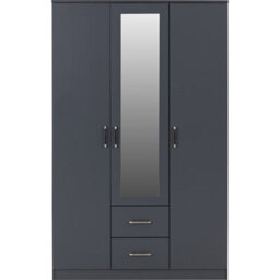 Seconique Dakota 3 Door 2 Drawer Mirrored Wardrobe - Dark Grey - thumbnail 3