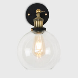 Valuelights Sheridan Pair Of Industrial Black And Gold Wall Light Fittings With Clear Glass Globe Shades - thumbnail 3