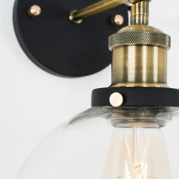 Valuelights Sheridan Pair Of Industrial Black And Gold Wall Light Fittings With Clear Glass Globe Shades - thumbnail 5
