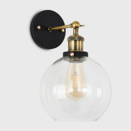 Valuelights Sheridan Pair Of Industrial Black And Gold Wall Light Fittings With Clear Glass Globe Shades - thumbnail 4