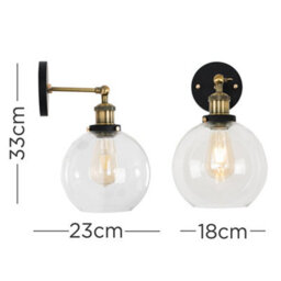 Valuelights Sheridan Pair Of Industrial Black And Gold Wall Light Fittings With Clear Glass Globe Shades - thumbnail 6