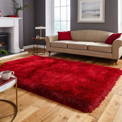 Red Plain Handmade Modern Shaggy Easy To Clean Rug For Bed Room Living Room And Dining Room-120Cm X 170Cm - image 1