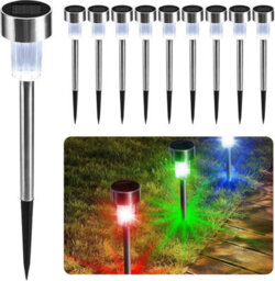Cuqoo Solar Garden Stake Lights 10 Pack Colour Changing Led Weatherproof Stainless Steel Solar Lights For Outdoor Pathway Lighting - thumbnail 1