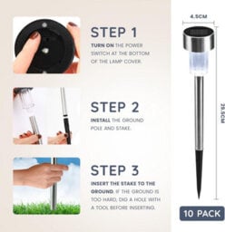 Cuqoo Solar Garden Stake Lights 10 Pack Colour Changing Led Weatherproof Stainless Steel Solar Lights For Outdoor Pathway Lighting - thumbnail 3