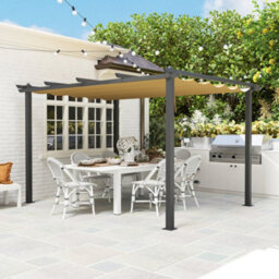 Matteo 3X4M Aluminium Pergola With Retractable Khaki Roof - Stylish Garden Shade & Outdoor Living - thumbnail 8