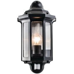 Ip44 Outdoor Wall Light Satin Black Pir Half Lantern Traditional Dimmable Porch - thumbnail 1