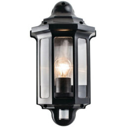 Ip44 Outdoor Wall Light Satin Black Pir Half Lantern Traditional Dimmable Porch