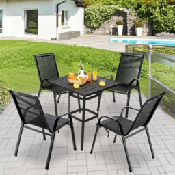 Birchtree Garden Chairs Set Of 4 Stackable Garden Furniture Deck Dining Chair Black - thumbnail 6