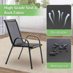 Birchtree Garden Chairs Set Of 4 Stackable Garden Furniture Deck Dining Chair Black - thumbnail 3