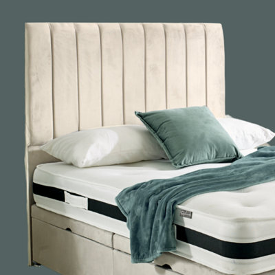 "Urban Textures - Apollo 26"" High Velvet Fabric Upholstered Bed Panelled Headboard - Cream" - image 1