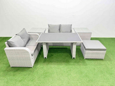 Fimous 6 Pieces Outdoor Pe Rattan Sofa Set Patio Garden Furniture Sets With Cushions 2 Side Tables Big Stool Light Grey - image 1