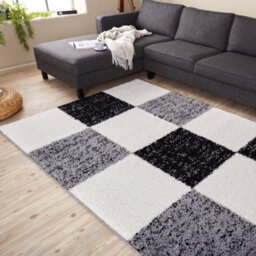 The Rugs Black Grey And Ivory Soft Checkerboard Design Fluffy Shaggy Rugs And Runners High Pile Living Room Kitchen Hallway 381 - thumbnail 5