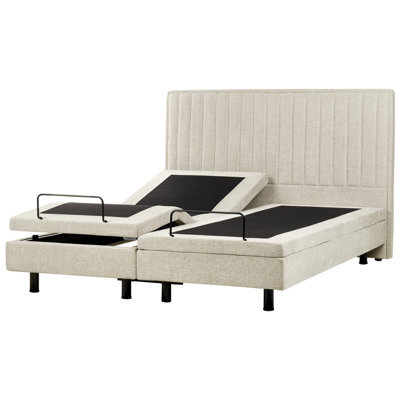 Beliani Adjustable Bed Fabric Castellan 180 X 200 Cm (Eu Super King) Beige - image 1