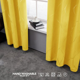 Deconovo Eyelet Thermal Curtains, Silver Wave Line Foil Printed Blackout Curtains For Nursery, 66 X 72 Inch, Mellow Yellow, 1 Pair - thumbnail 1
