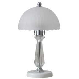 Living And Home White Iron Base Crystal Table Lamp With Frosted Glass Scalloped Lampshade - thumbnail 7