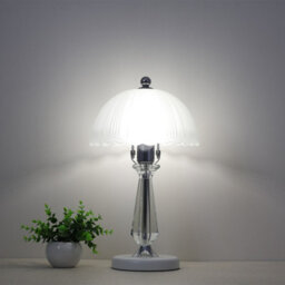 Living And Home White Iron Base Crystal Table Lamp With Frosted Glass Scalloped Lampshade